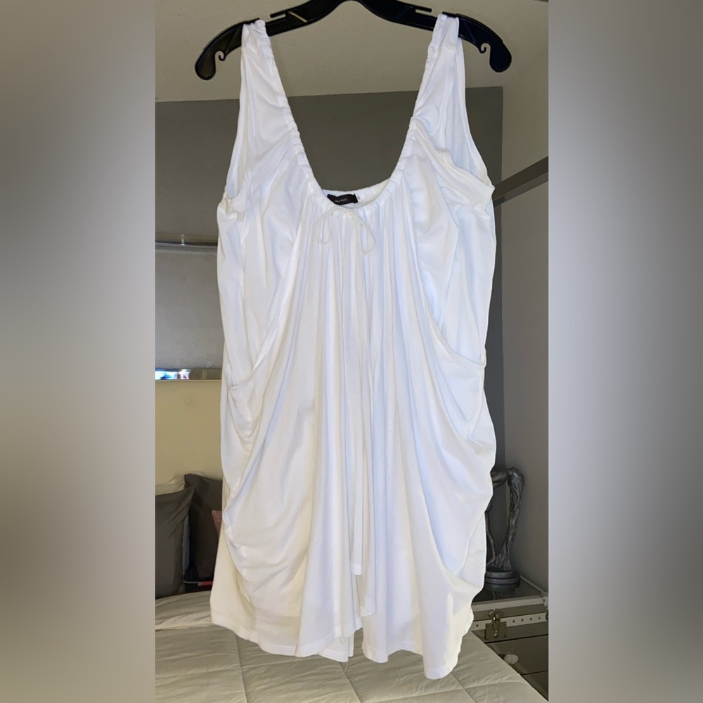 Vera Wang Collection White Cotton Blouse Draped Tunic Mini Dress US 4 EU 38